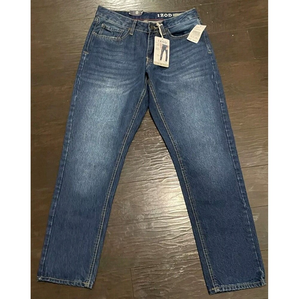 NEW- IZOD Jeans- Dark Blue‎ Distressed- Slim Fit- US Men Size 30x30